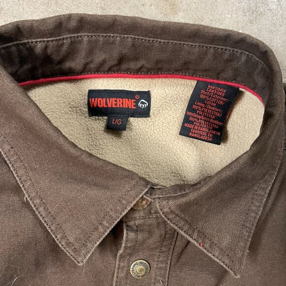 Wolverine Sherpa Lined Cotton Canvas Work Jacket Brown Button Up Size L - Picture 4 of 9